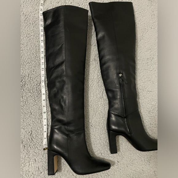 ZARA BLACK LEATHER OVER THE KNEE BOOTS ZIP & BLOCK HEEL Size US-7 / EU 37 - Picture 12 of 16